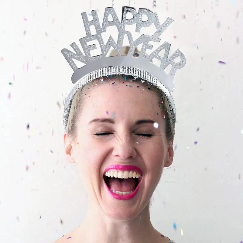 Glitter Happy New Year Headband 2021 New Year Party Decorations Photo Props New year Eve Christmas Hair Hoop Accessories