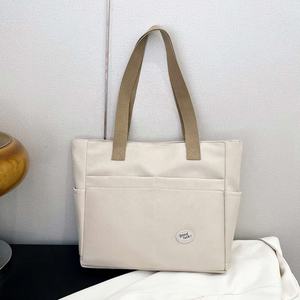 Gran oferta carta de gran capacidad logotipo personalizado en blanco mujer hombro algodón lona bolso de compras para estudiantes - Product Image 5