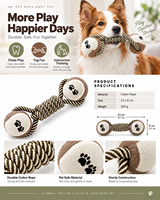 Jouet à mâcher pour chien en caoutchouc durable et écologique, en forme d'haltère, avec nœud en corde, jouet interactif pour chien