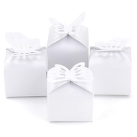Boîte cadeau carrée en papier nacré couleur unie pour bonbons et biscuits, motif papillon, pour mariage, vente en gros