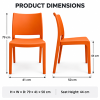 Chaise de salle à manger en plastique PP orange, monobloc, sans accoudoirs, avec dossier incurvé, pour jardin, terrasse, café, restaurant, mobilier d'extérieur