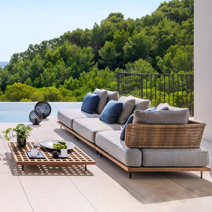 Villa moderna de color natural, atractivo estético, asientos profundos, muebles de jardín de <span class=keywords><strong>madera</strong></span>, sofá de <span class=keywords><strong>madera</strong></span> para exteriores - Product Image 1