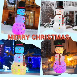 8FT Advertising Inflatable Snowman Christmas Decoration Home Decor Xmas Season With Rotatable Colorful LED Light
