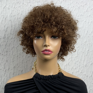 Perruque <span class=keywords><strong>afro</strong></span> bouclée en cheveux humains fabriquée à la machine, sans dentelle, vente chaude, densité complète, perruque <span class=keywords><strong>afro</strong></span> courte en cheveux humains fabriquée à la machine pour femmes noires - Product Image 4