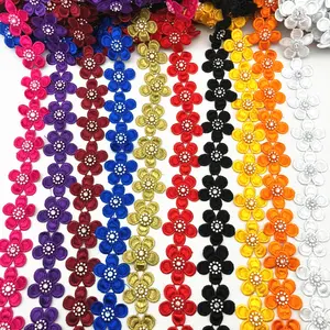 2024 Latest high quality embroidery beaded lace Multi Colors heavy made 3D flower Lace trimming