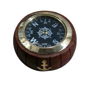 Boussole de poche à incrustation en bois, accessoire en laiton, boussole aérienne - Product Image 1