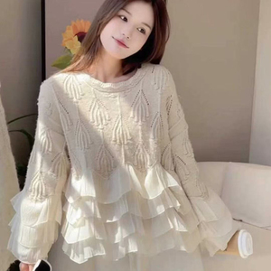 Maglione in Chiffon di <span class=keywords><strong>pizzo</strong></span> bianco <span class=keywords><strong>con</strong></span> fiore personalizzato manica lunga girocollo da donna - Product Image 4