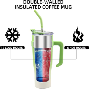 40oz Stainless Steel Tumbler <b>Double</b> <b>Wall</b> Vacuum Insulated Travel Mug With Handle and Straw Custom Logo - Product Image 4