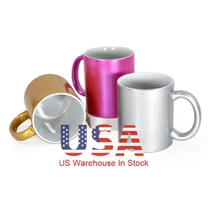 Склад США, 11 унций, кружки с покрытием, мерцание, керамическая белая сублимационная кофейная кружка в индивидуальной подарочной пенопластовой коробке