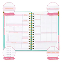Agenda/Planificateur hebdomadaire et mensuel A5 rose personnalisé avec logo 2026, spirale, couverture PVC durable et élégante, impression CMJN
