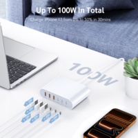 Chargeur rapide HNT 100W PD 6 ports avec câble AC de 1,5 m, adaptateur de voyage universel 100W pour iPhone, ordinateur portable, avec certification CE FCC