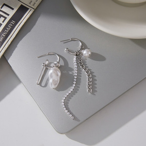 ต่างหูสแตนเลสทรงหยดน้ำประดับมุกและพู่เพชรซิร์คอนสำหรับผู้หญิงใส่ได้ทุกวัน - Product Image 3