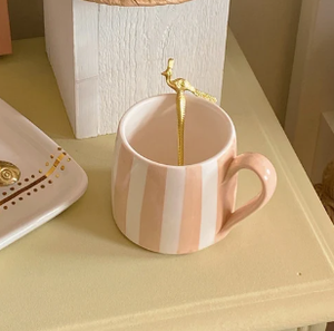 Tasse en céramique peinte à la main, esthétique, rayure bonbon, saison confortable, rose, pistache, jaune, terra, <span class=keywords><strong>beige</strong></span>, ombre de crème glacée - Product Image 5