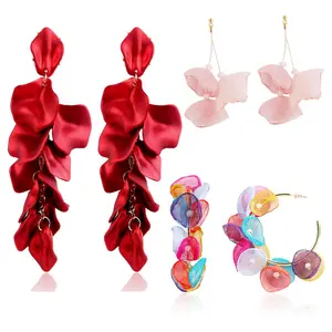 SP Wholesale Fashion Jewelry Bamboo Fabric Exaggerated Long Flower Earrings For Women