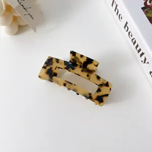 Hot Selling Custom Your LOGO SIZE Floral Square Tortoiseshell Eco Friendly Acetate Claw Clips For Women Thick Hair