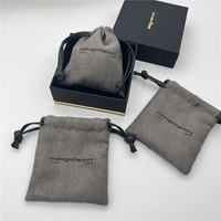 Mini sac en velours suédé personnalisé, pochette à bijoux en daim gris avec cordon