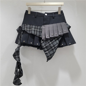 <span class=keywords><strong>Jupe</strong></span> <span class=keywords><strong>courte</strong></span> <span class=keywords><strong>femme</strong></span> à carreaux irréguliers, taille haute, coupe ample, style vintage - Product Image 2