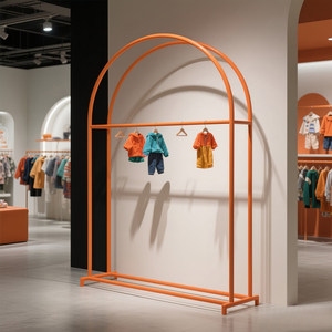 Espositore Semplice per Negozio di Abbigliamento, Stand da Terra per Vestiti per Bambini, Appendiabiti Arancione Personalizzato - Product Image 2