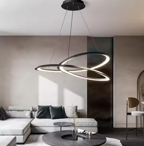 Zeal Lighting Nordic LED Ring Pendant Light Candelabros de bucle circular negro con forma ovalada geométrica de altura ajustable - Product Image 2