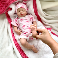 Geschlossene Augen, offener Mund, 18 Zoll Reborn Komfortpuppe, Ganzkörper-Platin-Silikon, lebensechte Neugeborenenpuppe Loulou, Mädchen/Junge, fühlt sich an wie ein echtes Baby