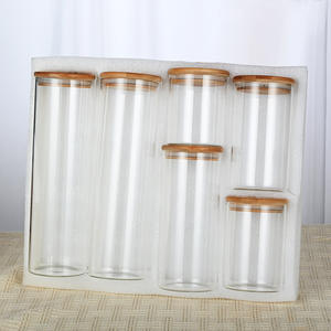 Venta al por Mayor de Recipientes Herméticos de Vidrio Borosilicato Transparente con Tapa de Bambú, Juegos de Recipientes Herméticos de Vidrio - Product Image 3
