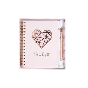 Fashion notebook stylish double wire binding spiral notebook diamond pen set planner custom to do list journal for girls
