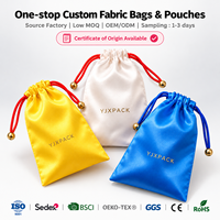 Pochette en satin avec cordon de serrage, logo personnalisé, cordon de serrage avec perle métallique, sac de rangement doux pour bijoux, emballage cadeau