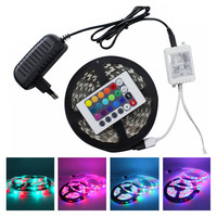 Водонепроницаемая светодиодная лента IP65 3528/2835 RGB с 24-клавишным ИК-контроллером, адаптером 12В 2А, комплект светодиодной ленты RGB