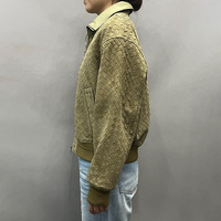 Jancoco Nouvelle Collection Veste en daim tissé avec col en cuir véritable et fermeture éclair pour femme, veste bomber courte en daim personnalisée