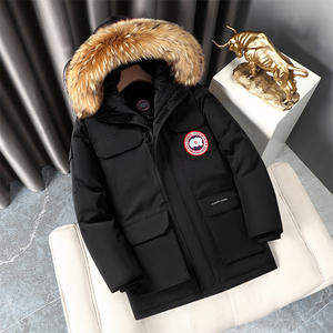 <span class=keywords><strong>Doudoune</strong></span> tendance pour hommes pour l'hiver Vêtements longs et décontractés avec <span class=keywords><strong>capuche</strong></span> chaude et fermeture à glissière à col montant et logo sur le devant - Product Image 6