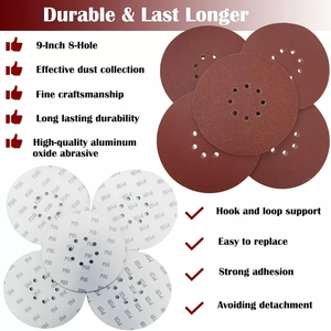 En stock 300 disques abrasifs <span class=keywords><strong>de</strong></span> 225 mm (9 pouces) à 8 trous, auto-agrippants, grain 40/60, pour ponceuse à cloisons sèches, élimination rapide des matériaux lourds, livraison rapide - Product Image 3