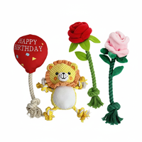 Lion, ballon d'anniversaire, jouet pour chien en peluche rose avec corde - Jouets interactifs couineurs pour chien pour le jeu et l'entraînement