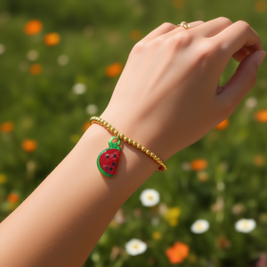 Pulsera de Cuentas con Dije de Sandía, Chapada en Oro, de Acero Inoxidable, Joyería de Moda para Mujer, Accesorio de Verano - Product Image 3