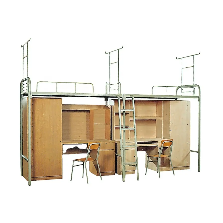 Moderne Meubles de Dortoir Fonctionnel Dortoir Ensemble Étudiant Lit Superposé avec Rangement Armoire et Table