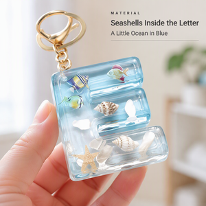 Seashell Letter <strong>Keychain</strong>, Ocean Style Initial Charm with Gold Chain, Cute Blue Shell Filled Letter for Kids, Personalized Gift - Product Image 4