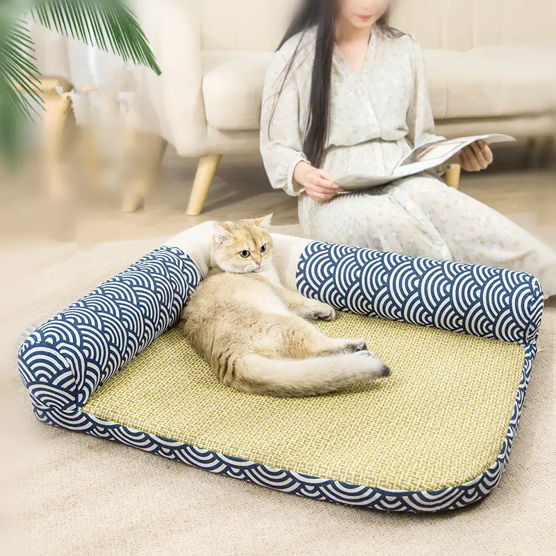 Mùa Hè Mèo Sofa Mat Bốn Mùa Phổ Quát Có Thể Tháo Rời Đệm Có Thể Giặt Được Kennel Mây Mèo Giường