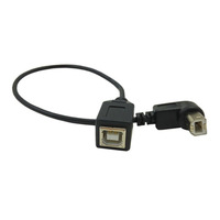 Kabel Ekstensi Pendek Printer USB 2.0 B Female ke Type-B Male (90 Derajat Atas + Bawah Sudut Kanan) 25cm untuk Scanner, Mobile HDD