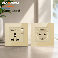 BAOBEN Panneau en verre trempé de type 86 doré, prise multifonctionnelle avec fonction de charge USB, convient pour la maison, les hôtels, etc.