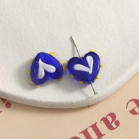 Abalorio de cristal con forma de corazón y oreja de conejo, estilo INS, con esmalte, para joyería DIY, pulseras, collares y suministros de fabricación de joyas