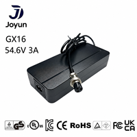 Chargeur de batterie au lithium Joyun 54,6 V 3 A 168 W avec prise GX16 pour vélo électrique, trottinette électrique, charge rapide, adaptateur secteur AC/DC