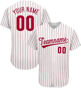 थोक कस्टम लोगो मुद्रित 100% पॉलिएस्टर जाल टीम सादे धारीदार बेसबॉल जर्सी शर्ट के लिए वयस्क बच्चों
