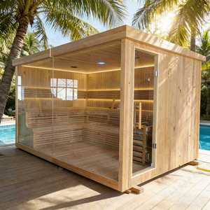 ห้องซาวน่าในร่มสำหรับ 2 <span class=keywords><strong>ค</strong></span>น รุ่นปี 2026 ทำจากไม้เฮมล็อก พร้อมระบบอินฟราเรดไกล และระบบระบายน้ำแบบซ่อน ประตูกระจกนิรภัย - Product Image 4