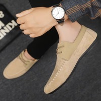 Mocassins en daim à lacets pour hommes, semelle plate souple, respirants, décontractés, légers, chaussures de marche, chaussures de bureau quotidiennes