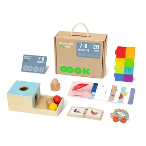 Caixa Montessori educacional para crianças, bloco de madeira macio para aprender, cartão de livro para bebês de 7 a 8 meses
