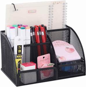 Metal Mesh Office Desk Organizer with <b>6</b> Compartments 1 <b>Drawer</b> Multifunctional Holder for Pens Clips Memos - Product Image 2