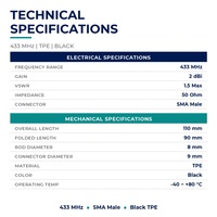 Antenne pliable en caoutchouc 433 MHz 2 dBi SMA mâle 50 Ohm TPE pour télécommande, transmission de données sans fil, IoT