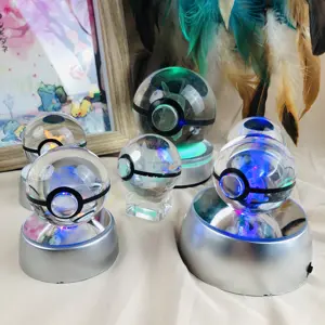 Oem 3d Laser K9 Crystal Pokemon Ball Maatwerk Beschikbaar 3d Lasergravure Glazen Bol Kristal Pokeball