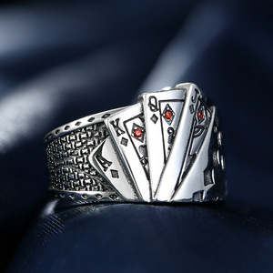 Bague en argent avec motif de carte de poker pour femmes, bijoux à la mode, cadeau - Product Image 1