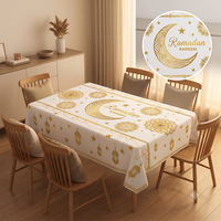 Nappe islamique durable pour l'Aïd Moubarak, en polyester, pour le Ramadan Kareem, lavable, imprimé lune et étoiles, pour la décoration de la maison et de la cuisine