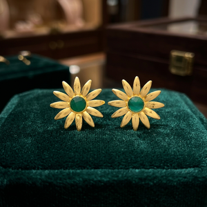 Pendientes de Acero Inoxidable Hechos a Mano con Piedras Preciosas de Ónix Verde, Chapados en Rodio, Estilo Bohemio Étnico, Pendientes de Botón para Niños - Product Image 2